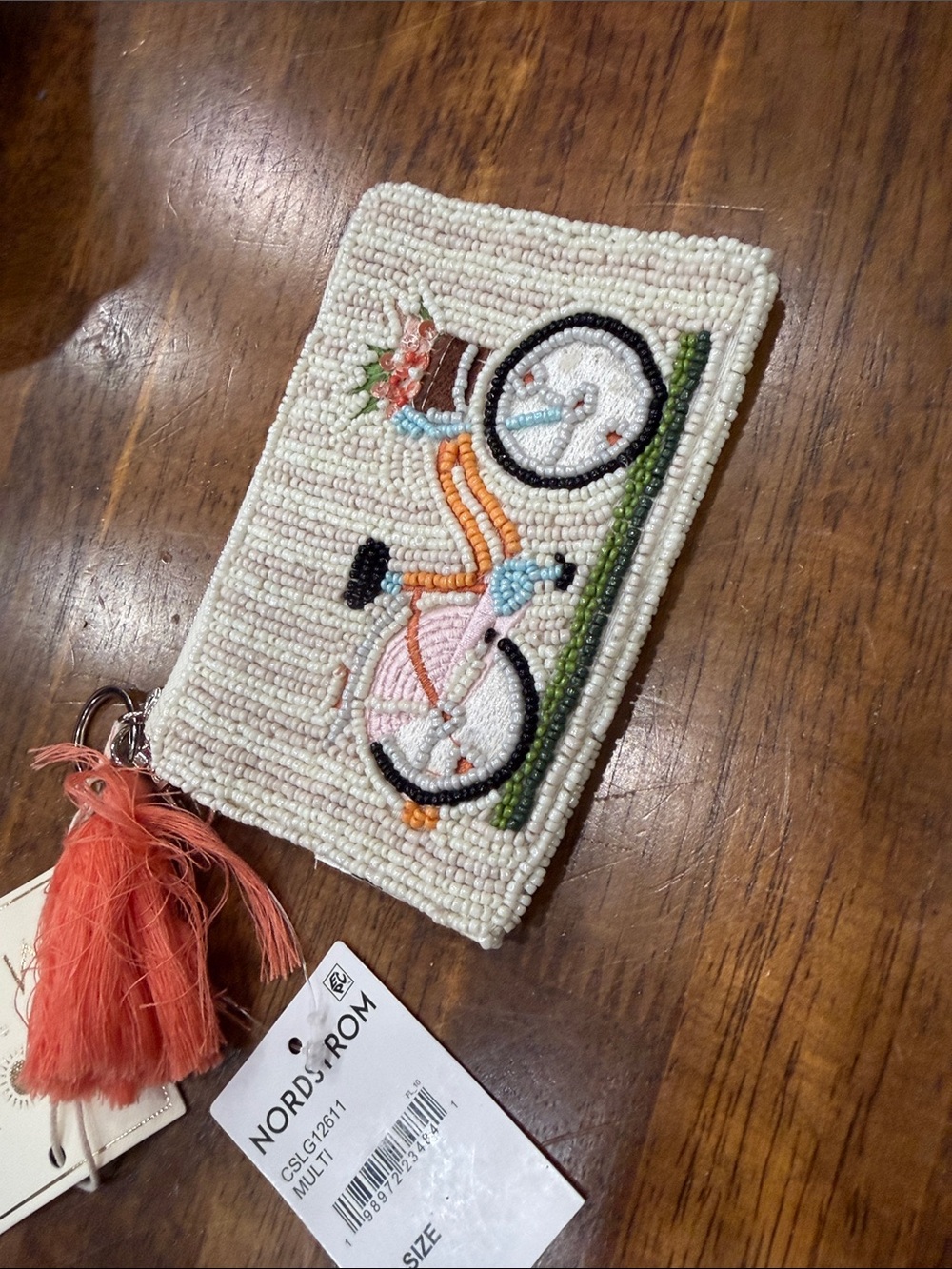 Nordstrom Beaded Bicycle Clutch Wristlet - Cream with Multicolor Bicycle